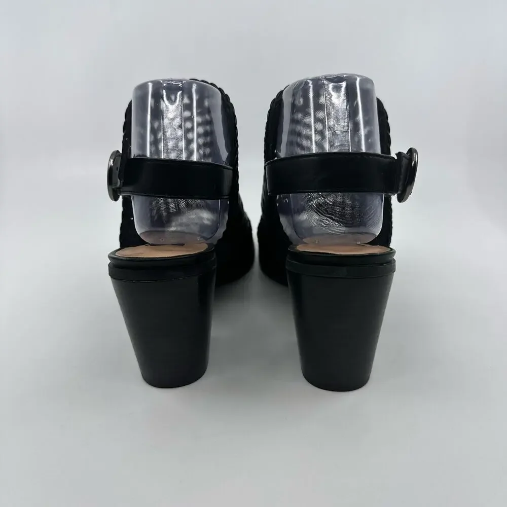Black Heels Peep Toe Chunky Heel Slingback Reeva Women's US 8.5 Open Toe Sandals
